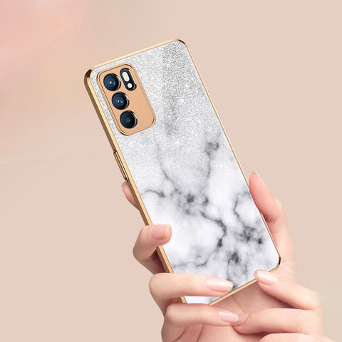 Oppo Reno 6 Pro 5G Cover - White Marble Series - Premium Electroplated Infinity Ultra Shine Glass Soft Silicon Borders Case
