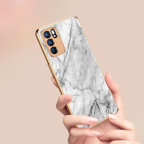 Oppo Reno 6 Pro 5G Cover - White Marble Series - Premium Electroplated Infinity Ultra Shine Glass Soft Silicon Borders Case