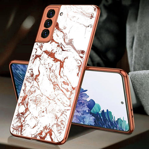 Samsung Galaxy S21 5G Cover - White Marble Series - Premium Electroplated Infinity Ultra Shine Glass Soft Silicon Borders Case