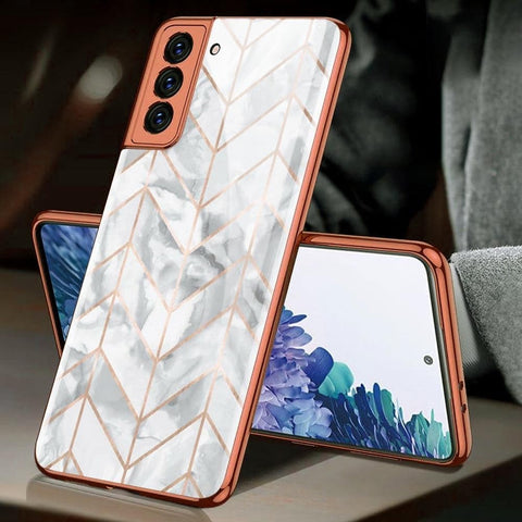 Samsung Galaxy S21 5G Cover - White Marble Series - Premium Electroplated Infinity Ultra Shine Glass Soft Silicon Borders Case