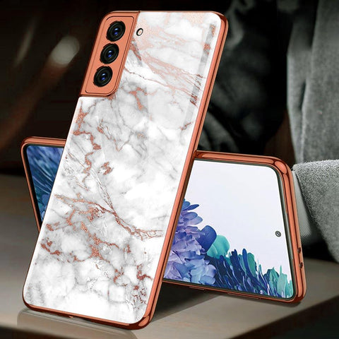 Samsung Galaxy S21 5G Cover - White Marble Series - Premium Electroplated Infinity Ultra Shine Glass Soft Silicon Borders Case