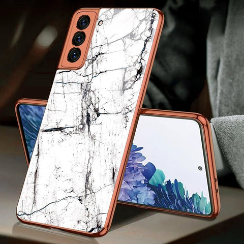 Samsung Galaxy S21 Plus 5G Cover - White Marble Series - Premium Electroplated Infinity Ultra Shine Glass Soft Silicon Borders Case