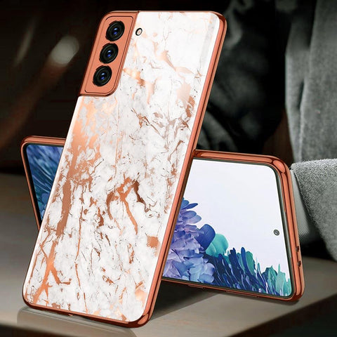 Samsung Galaxy S21 Plus 5G Cover - White Marble Series - Premium Electroplated Infinity Ultra Shine Glass Soft Silicon Borders Case