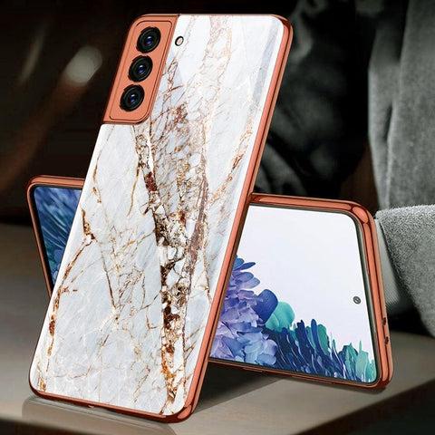 Samsung Galaxy S21 Plus 5G Cover - White Marble Series - Premium Electroplated Infinity Ultra Shine Glass Soft Silicon Borders Case