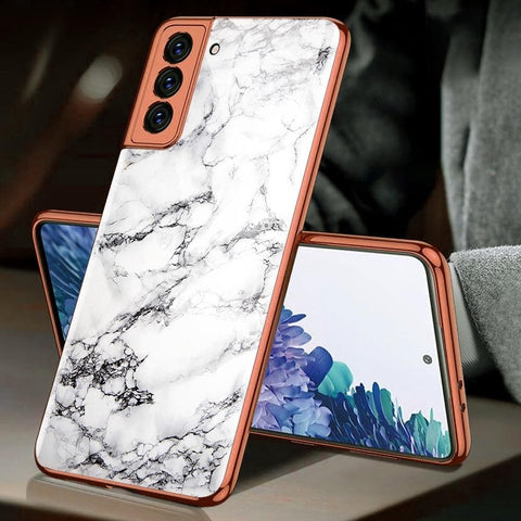 Samsung Galaxy S21 Plus 5G Cover - White Marble Series - Premium Electroplated Infinity Ultra Shine Glass Soft Silicon Borders Case