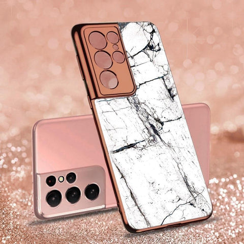 Samsung Galaxy S21 Ultra 5G Cover - White Marble Series - Premium Electroplated Infinity Ultra Shine Glass Soft Silicon Borders Case