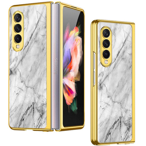 Samsung Galaxy Z Fold 4 5G Cover- White Marble Series - Premium Electroplated Infinity Ultra Shine Glass Soft Silicon Borders Case