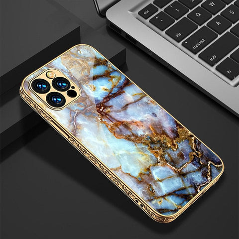 iPhone 12 Pro Max Cover - Colorful Marble Series - Premium Electroplated Infinity Ultra Shine Glass Soft Silicon Borders Case