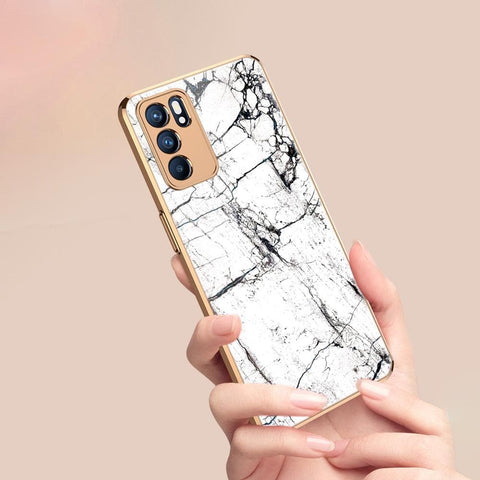 Oppo Reno 6 Pro 5G Cover - White Marble Series 2 - Premium Electroplated Infinity Ultra Shine Glass Soft Silicon Borders Case