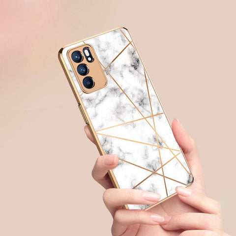 Oppo Reno 6 Pro 5G Cover - White Marble Series 2 - Premium Electroplated Infinity Ultra Shine Glass Soft Silicon Borders Case