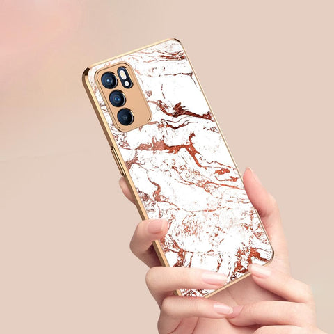 Oppo Reno 6 Pro 5G Cover - White Marble Series 2 - Premium Electroplated Infinity Ultra Shine Glass Soft Silicon Borders Case