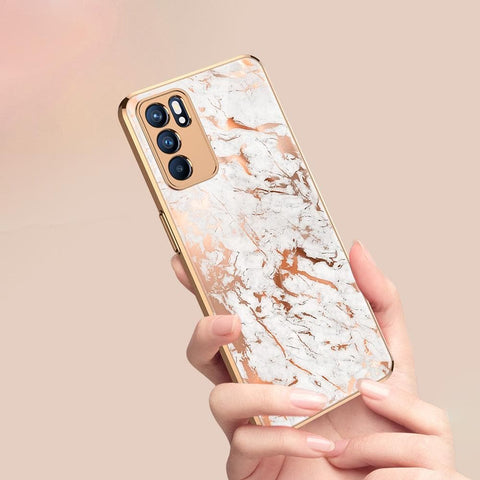 Oppo Reno 6 Pro 5G Cover - White Marble Series 2 - Premium Electroplated Infinity Ultra Shine Glass Soft Silicon Borders Case