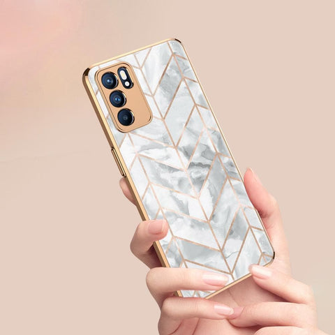 Oppo Reno 6 Pro 5G Cover - White Marble Series 2 - Premium Electroplated Infinity Ultra Shine Glass Soft Silicon Borders Case