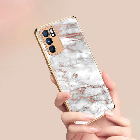 Oppo Reno 6 Pro 5G Cover - White Marble Series 2 - Premium Electroplated Infinity Ultra Shine Glass Soft Silicon Borders Case