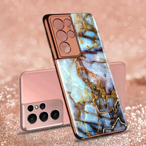 Samsung Galaxy S21 Ultra 5G Cover - Colorful Marble Series - Premium Electroplated Infinity Ultra Shine Glass Soft Silicon Borders Case