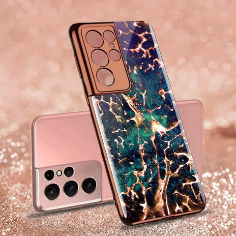 Samsung Galaxy S21 Ultra 5G Cover - Colorful Marble Series - Premium Electroplated Infinity Ultra Shine Glass Soft Silicon Borders Case
