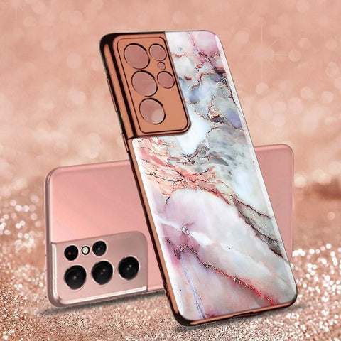 Samsung Galaxy S21 Ultra 5G Cover - Colorful Marble Series - Premium Electroplated Infinity Ultra Shine Glass Soft Silicon Borders Case