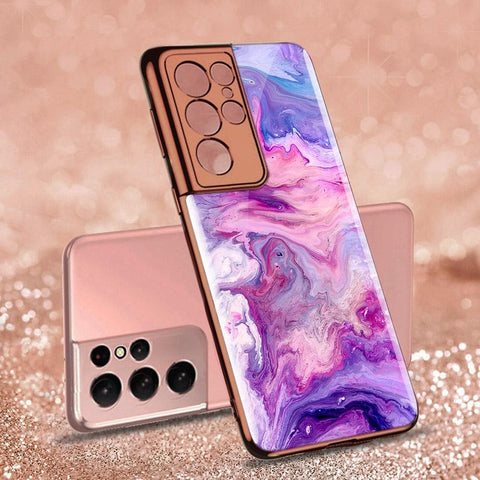 Samsung Galaxy S21 Ultra 5G Cover - Colorful Marble Series - Premium Electroplated Infinity Ultra Shine Glass Soft Silicon Borders Case