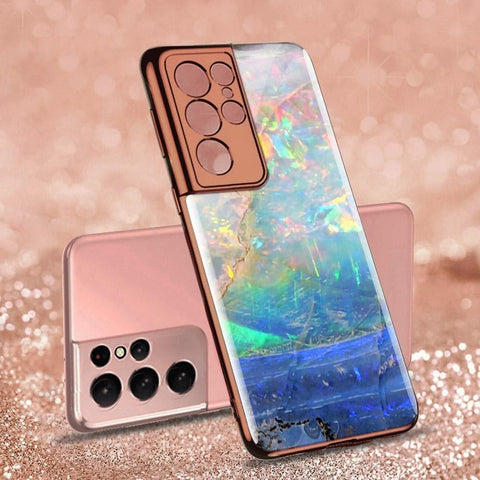 Samsung Galaxy S21 Ultra 5G Cover - Colorful Marble Series - Premium Electroplated Infinity Ultra Shine Glass Soft Silicon Borders Case