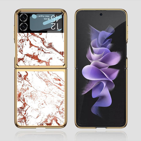 Samsung Galaxy Z Flip 3 5G Cover - White Marble Series 2 - Premium Electroplated Infinity Ultra Shine Glass Soft Silicon Borders Case