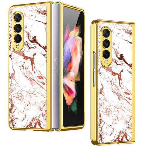 Samsung Galaxy Z Fold 4 5G Cover- White Marble Series 2 - Premium Electroplated Infinity Ultra Shine Glass Soft Silicon Borders Case