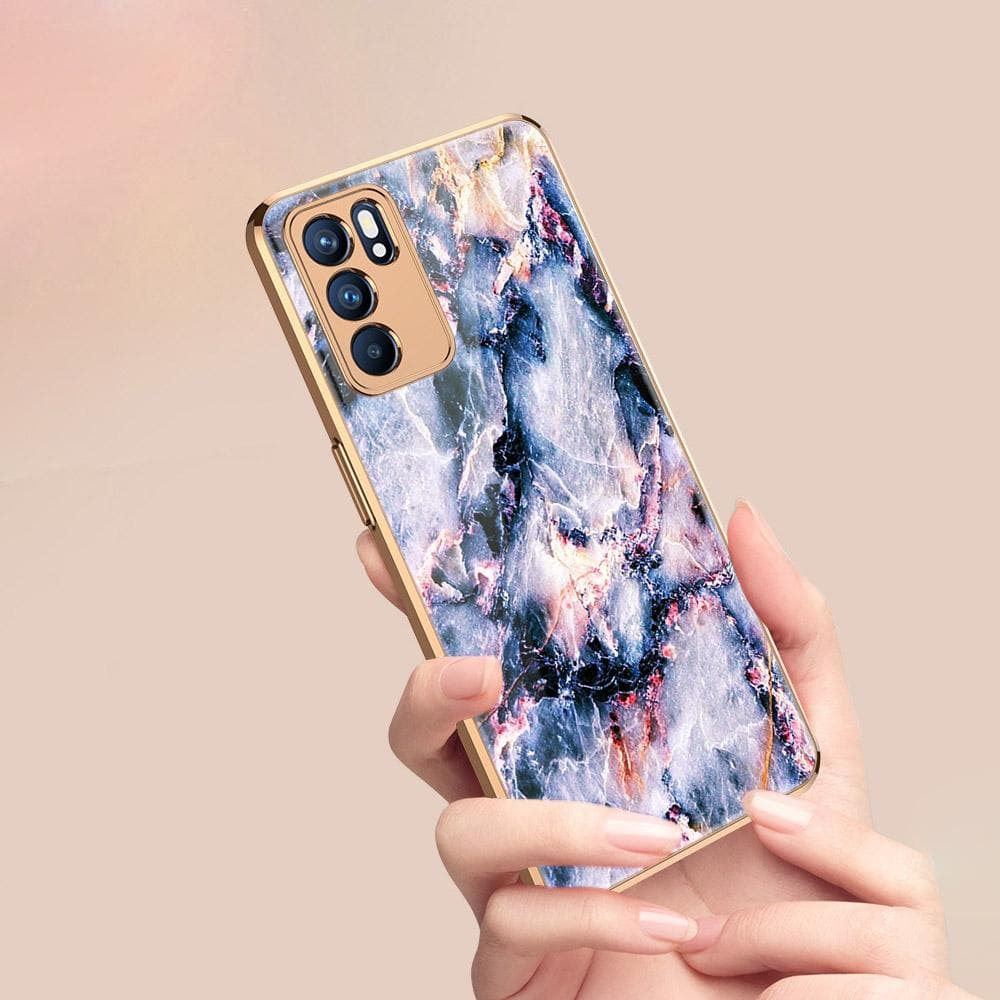 Oppo Reno 6 Pro 5G Cover - Colorful Marble Series - Premium Electroplated Infinity Ultra Shine Glass Soft Silicon Borders Case
