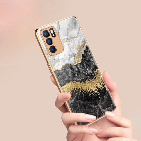Oppo Reno 6 Pro 5G Cover - Colorful Marble Series - Premium Electroplated Infinity Ultra Shine Glass Soft Silicon Borders Case