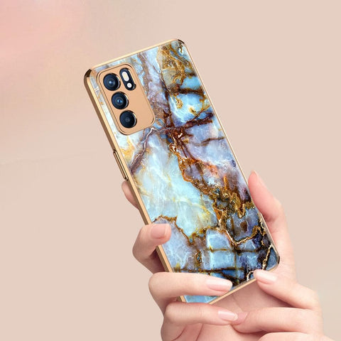Oppo Reno 6 Pro 5G Cover - Colorful Marble Series - Premium Electroplated Infinity Ultra Shine Glass Soft Silicon Borders Case