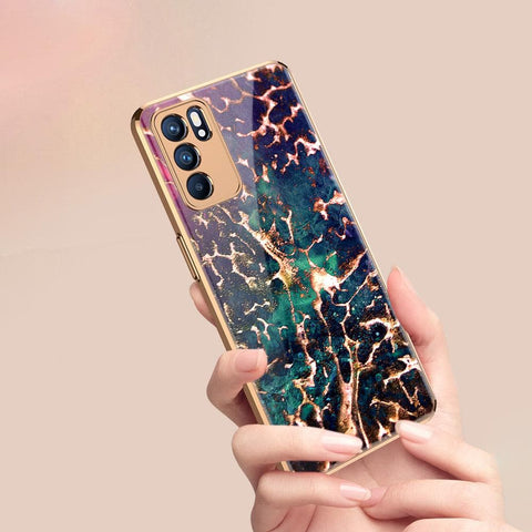 Oppo Reno 6 Pro 5G Cover - Colorful Marble Series - Premium Electroplated Infinity Ultra Shine Glass Soft Silicon Borders Case