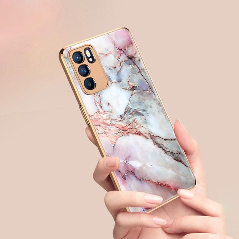 Oppo Reno 6 Pro 5G Cover - Colorful Marble Series - Premium Electroplated Infinity Ultra Shine Glass Soft Silicon Borders Case