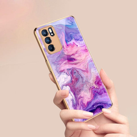 Oppo Reno 6 Pro 5G Cover - Colorful Marble Series - Premium Electroplated Infinity Ultra Shine Glass Soft Silicon Borders Case