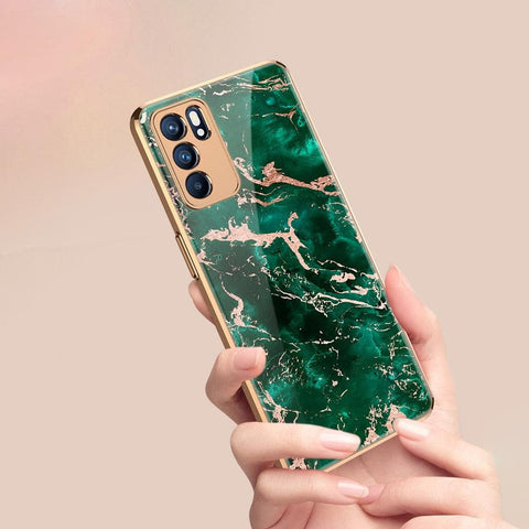 Oppo Reno 6 Pro 5G Cover - Colorful Marble Series - Premium Electroplated Infinity Ultra Shine Glass Soft Silicon Borders Case