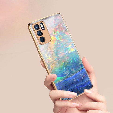 Oppo Reno 6 Pro 5G Cover - Colorful Marble Series - Premium Electroplated Infinity Ultra Shine Glass Soft Silicon Borders Case