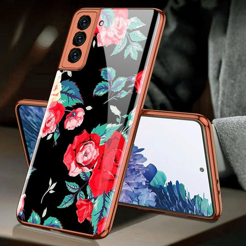 Samsung Galaxy S21 5G Cover - Floral Series - Premium Electroplated Infinity Ultra Shine Glass Soft Silicon Borders Case