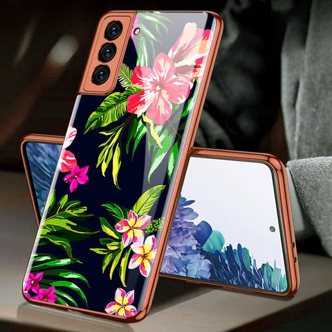 Samsung Galaxy S21 5G Cover - Floral Series - Premium Electroplated Infinity Ultra Shine Glass Soft Silicon Borders Case