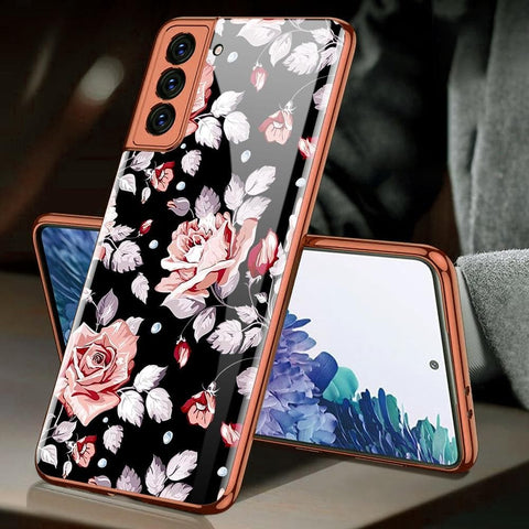 Samsung Galaxy S21 5G Cover - Floral Series - Premium Electroplated Infinity Ultra Shine Glass Soft Silicon Borders Case