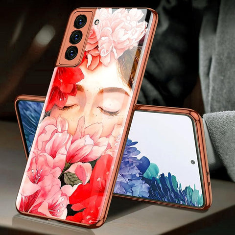 Samsung Galaxy S21 Plus 5G Cover - Floral Series - Premium Electroplated Infinity Ultra Shine Glass Soft Silicon Borders Case