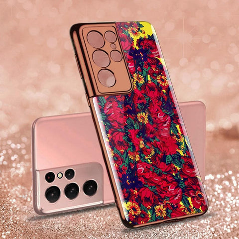 Samsung Galaxy S21 Ultra 5G Cover - Floral Series - Premium Electroplated Infinity Ultra Shine Glass Soft Silicon Borders Case