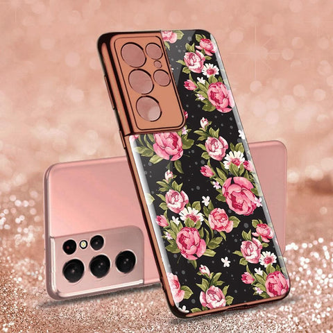 Samsung Galaxy S21 Ultra 5G Cover - Floral Series - Premium Electroplated Infinity Ultra Shine Glass Soft Silicon Borders Case