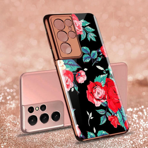 Samsung Galaxy S21 Ultra 5G Cover - Floral Series - Premium Electroplated Infinity Ultra Shine Glass Soft Silicon Borders Case