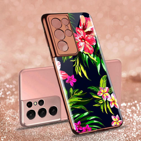 Samsung Galaxy S21 Ultra 5G Cover - Floral Series - Premium Electroplated Infinity Ultra Shine Glass Soft Silicon Borders Case