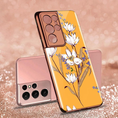 Samsung Galaxy S21 Ultra 5G Cover - Floral Series - Premium Electroplated Infinity Ultra Shine Glass Soft Silicon Borders Case