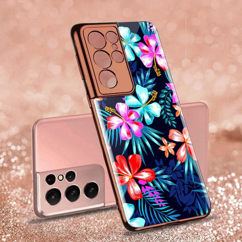 Samsung Galaxy S21 Ultra 5G Cover - Floral Series - Premium Electroplated Infinity Ultra Shine Glass Soft Silicon Borders Case