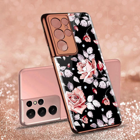 Samsung Galaxy S21 Ultra 5G Cover - Floral Series - Premium Electroplated Infinity Ultra Shine Glass Soft Silicon Borders Case