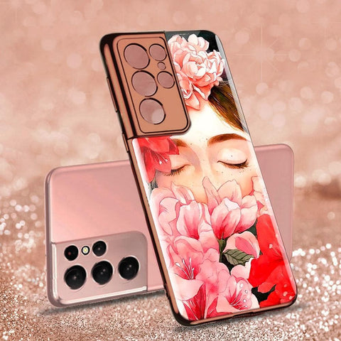 Samsung Galaxy S21 Ultra 5G Cover - Floral Series - Premium Electroplated Infinity Ultra Shine Glass Soft Silicon Borders Case