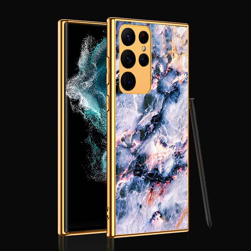 Samsung Galaxy S22 Ultra 5G Cover- Colorful Marble Series - Premium Electroplated Infinity Ultra Shine Glass Soft Silicon Borders Case