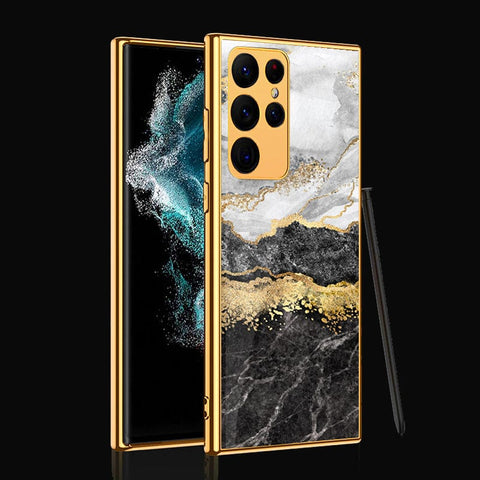Samsung Galaxy S22 Ultra 5G Cover- Colorful Marble Series - Premium Electroplated Infinity Ultra Shine Glass Soft Silicon Borders Case