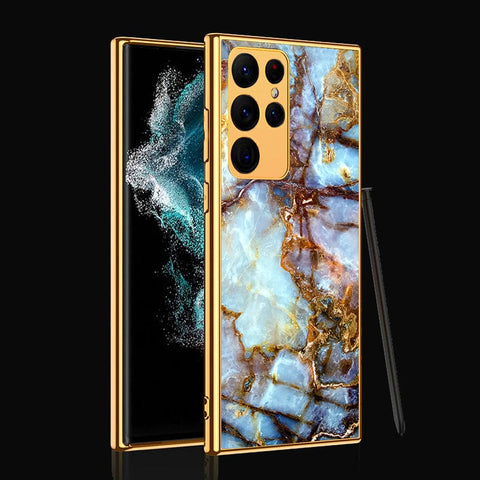 Samsung Galaxy S22 Ultra 5G Cover- Colorful Marble Series - Premium Electroplated Infinity Ultra Shine Glass Soft Silicon Borders Case