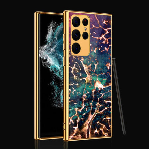 Samsung Galaxy S22 Ultra 5G Cover- Colorful Marble Series - Premium Electroplated Infinity Ultra Shine Glass Soft Silicon Borders Case