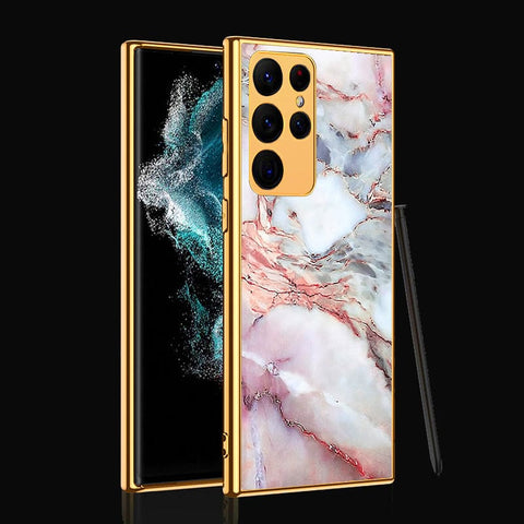 Samsung Galaxy S22 Ultra 5G Cover- Colorful Marble Series - Premium Electroplated Infinity Ultra Shine Glass Soft Silicon Borders Case